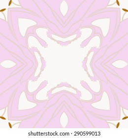 Circular seamless pattern of  floral motif, stripes, spots,waves,  copy space. Hand drawn.