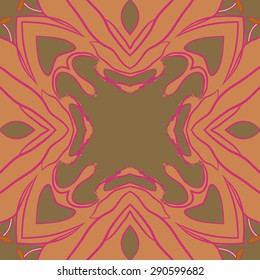 Circular seamless pattern of  floral motif, stripes, spots,waves,  copy space. Hand drawn.