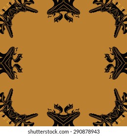 Circular seamless pattern of  floral motif,  stylized flowers, ellipses, stripes, waves, hole, copy space. Hand drawn.