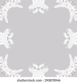 Circular seamless pattern of  floral motif,  stylized flowers, ellipses, stripes, waves, hole, copy space. Hand drawn.