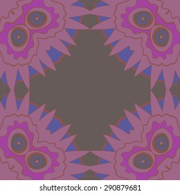 Circular seamless pattern of  floral motif,  stylized flowers, ellipses, stripes, waves, zigzag, copy space. Hand drawn.