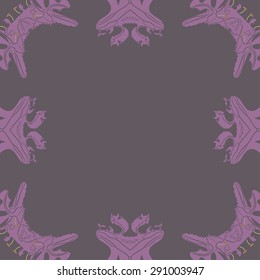 Circular seamless pattern of  floral motif,  stylized flowers, ellipses, stripes, waves, hole, copy space. Hand drawn.