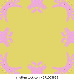 Circular seamless pattern of  floral motif,  stylized flowers, ellipses, stripes, waves, hole, copy space. Hand drawn.