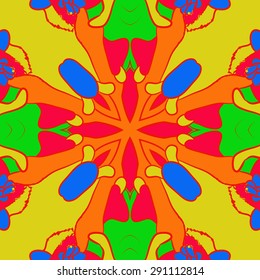 Circular seamless  pattern of floral motif, waves, cross, buds. Hand drawn.