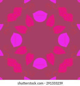 Circular seamless  pattern of floral motif, doodles, spirals, wave, leaves, copy space. Hand drawn.