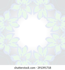 Circular seamless  pattern of floral motif, flowers, stamens, branches, copy space. Hand drawn.