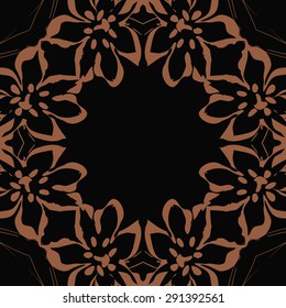 Circular seamless  pattern of floral motif, flowers, stamens, branches, copy space. Hand drawn.