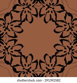 Circular seamless  pattern of floral motif, flowers, stamens, branches, copy space. Hand drawn.