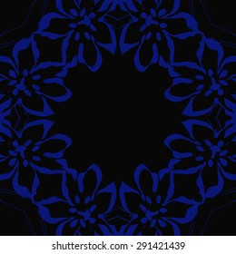 Circular seamless  pattern of floral motif, flowers, stamens, branches, copy space. Hand drawn.
