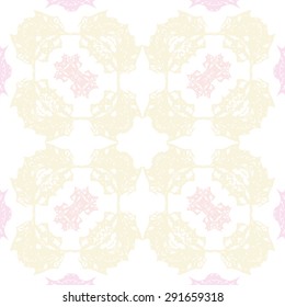 Circular  seamless pattern of  floral motif, spots, hole. Handmade.