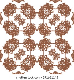 Circular  seamless pattern of  floral motif, spots, hole. Handmade.
