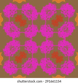 Circular  seamless pattern of  floral motif, spots, hole. Handmade.