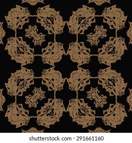 Circular  seamless pattern of  floral motif, spots, hole. Handmade.