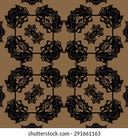 Circular  seamless pattern of  floral motif, spots, hole. Handmade.