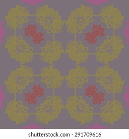 Circular  seamless pattern of  floral motif, spots, hole. Handmade.