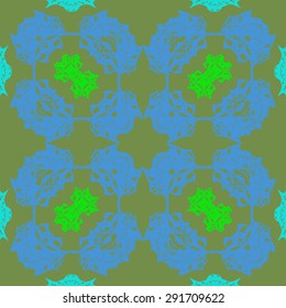 Circular  seamless pattern of  floral motif, spots, hole. Handmade.
