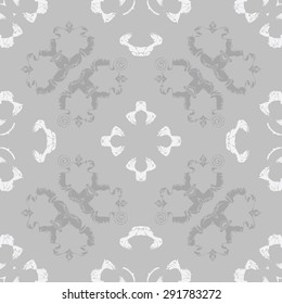 Circular seamless  pattern of floral motif, spots, hole, stripes, spirals, waves. Hand drawn.