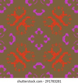 Circular seamless  pattern of floral motif, spots, hole, stripes, spirals, waves. Hand drawn.