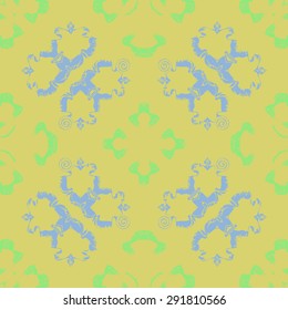 Circular seamless  pattern of floral motif, spots, hole, stripes, spirals, waves. Hand drawn.