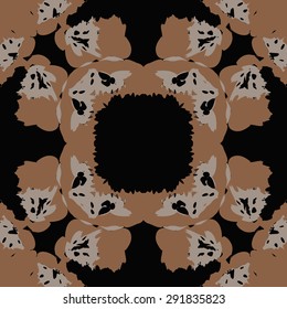 Circular seamless  pattern of floral motif, spots, hole, waves, copy space. Hand drawn.