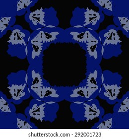 Circular seamless  pattern of floral motif, spots, hole, waves, copy space. Hand drawn.
