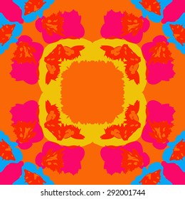 Circular seamless  pattern of floral motif, spots, hole, waves, copy space. Hand drawn.