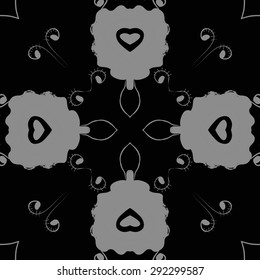 Circular seamless  pattern of floral motif, stylized  flowers, spirals, waves, ellipses. Hand drawn.