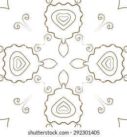 Circular seamless  pattern of floral motif, stylized  flowers, spirals, waves, ellipses. Hand drawn.