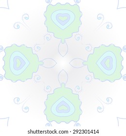 Circular seamless  pattern of floral motif, stylized  flowers, spirals, waves, ellipses. Hand drawn.