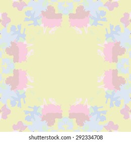 Circular seamless  pattern of floral motif, stylized  bushes , spots, stripe, hole,copy space. Hand drawn.