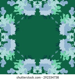 Circular seamless  pattern of floral motif, stylized  bushes , spots, stripe, hole,copy space. Hand drawn.