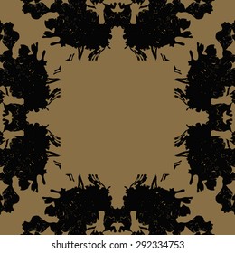 Circular seamless  pattern of floral motif, stylized  bushes , spots, stripe, hole,copy space. Hand drawn.
