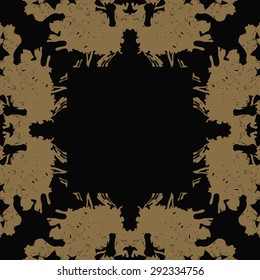 Circular seamless  pattern of floral motif, stylized  bushes , spots, stripe, hole,copy space. Hand drawn.