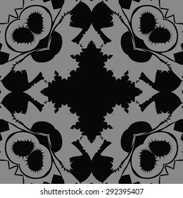 Circular seamless  pattern of floral motif, spots, stars,hole, zigzags, copy space. Hand drawn.