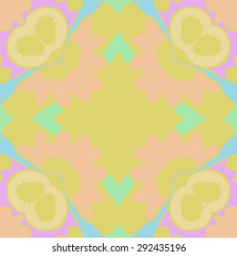 Circular seamless  pattern of floral motif, spots, stars,hole, zigzags, copy space. Hand drawn.