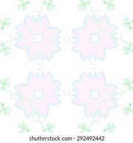 Circular seamless  pattern of floral motif, stylized flowers , text, butterfly, copy space. Hand drawn.