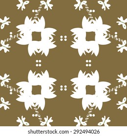 Circular seamless  pattern of floral motif, stylized flowers , text, butterfly, copy space. Hand drawn.