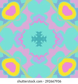 Circular seamless  pattern of floral motif, spots, wave, cross,hole, zigzags. Hand drawn.
