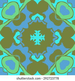Circular seamless  pattern of floral motif, spots, wave, cross,hole, zigzags. Hand drawn.