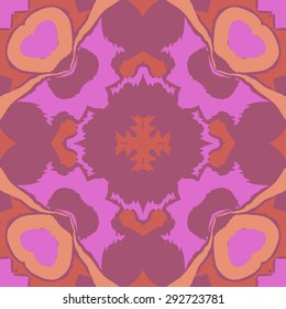 Circular seamless  pattern of floral motif, spots, wave, cross,hole, zigzags. Hand drawn.