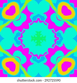 Circular seamless  pattern of floral motif, spots, wave, cross,hole, zigzags. Hand drawn.