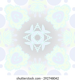 Circular seamless  pattern of floral motif, spots, star, leaves, doodles. Hand drawn.