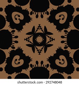 Circular seamless  pattern of floral motif, spots, star, leaves, doodles. Hand drawn.