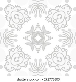 Circular seamless  pattern of floral motif, spots, star, leaves, doodles. Hand drawn.