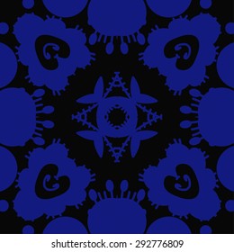 Circular seamless  pattern of floral motif, spots, star, leaves, doodles. Hand drawn.