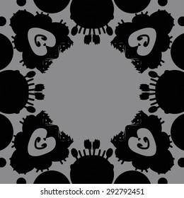 Circular seamless  pattern of floral motif, spots,waves, ellipses, doodles. Hand drawn.