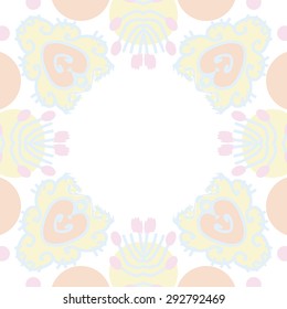 Circular seamless  pattern of floral motif, spots,waves, ellipses, doodles. Hand drawn.
