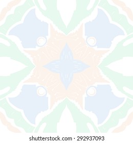 Circular seamless  pattern of   floral motif, spirals, waves, hole, doodles, stamens. Hand drawn.