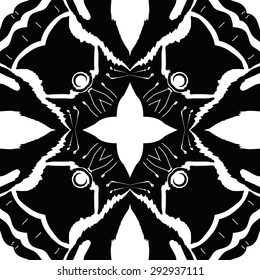 Circular seamless  pattern of   floral motif, spirals, waves, hole, doodles, stamens. Hand drawn.