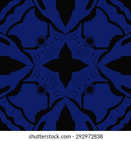 Circular seamless  pattern of   floral motif, spirals, waves, hole, doodles, stamens. Hand drawn.